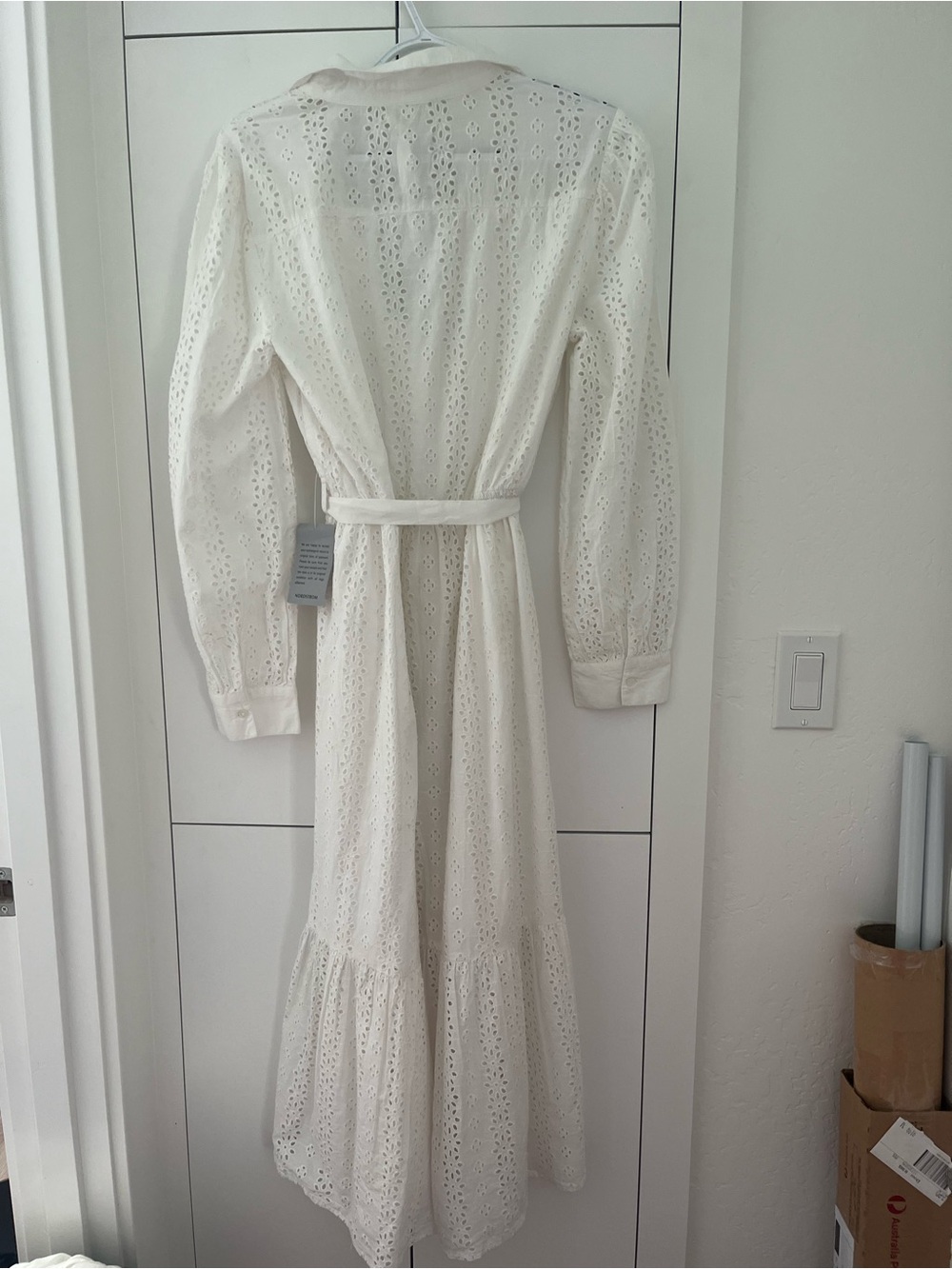 Nordstrom White Eyelet Button-Front Tie-Waist Maxi Dress - Picture 3 of 5
